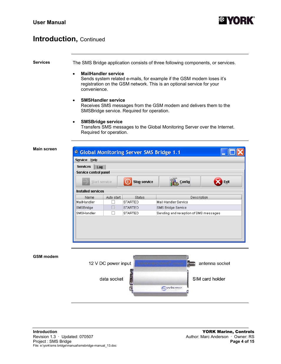 Introduction | York SMS Bridge User Manual | Page 4 / 15