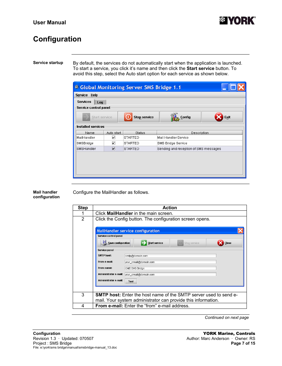 Configuration | York SMS Bridge User Manual | Page 7 / 15