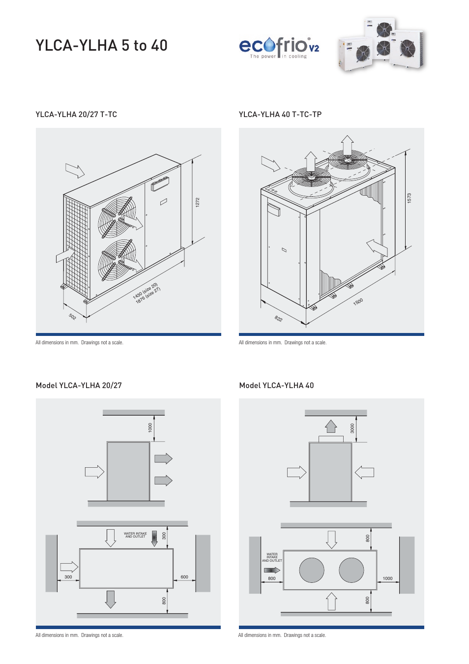 Ylca-ylha 5 to 40, Ylca-ylha 20/27 t-tc, Model ylca-ylha 40 ylca-ylha 40 t-tc-tp | Model ylca-ylha 20/27 | York ECOFRIOV2 R410A User Manual | Page 4 / 4