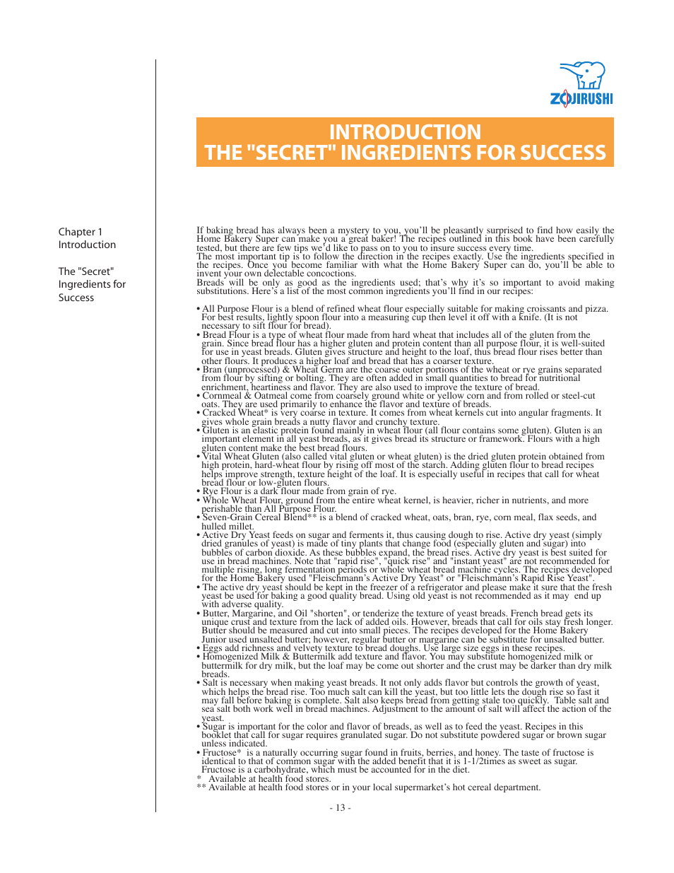 Introduction the "secret" ingredients for success | Zojirushi BBCC-Q20 User Manual | Page 13 / 28