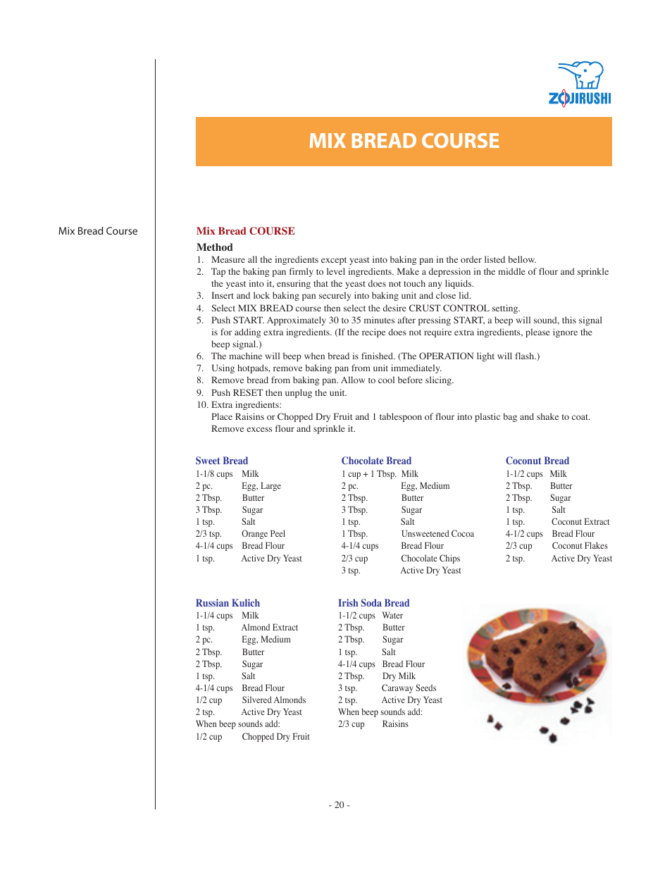 Mix bread course | Zojirushi BBCC-Q20 User Manual | Page 20 / 28