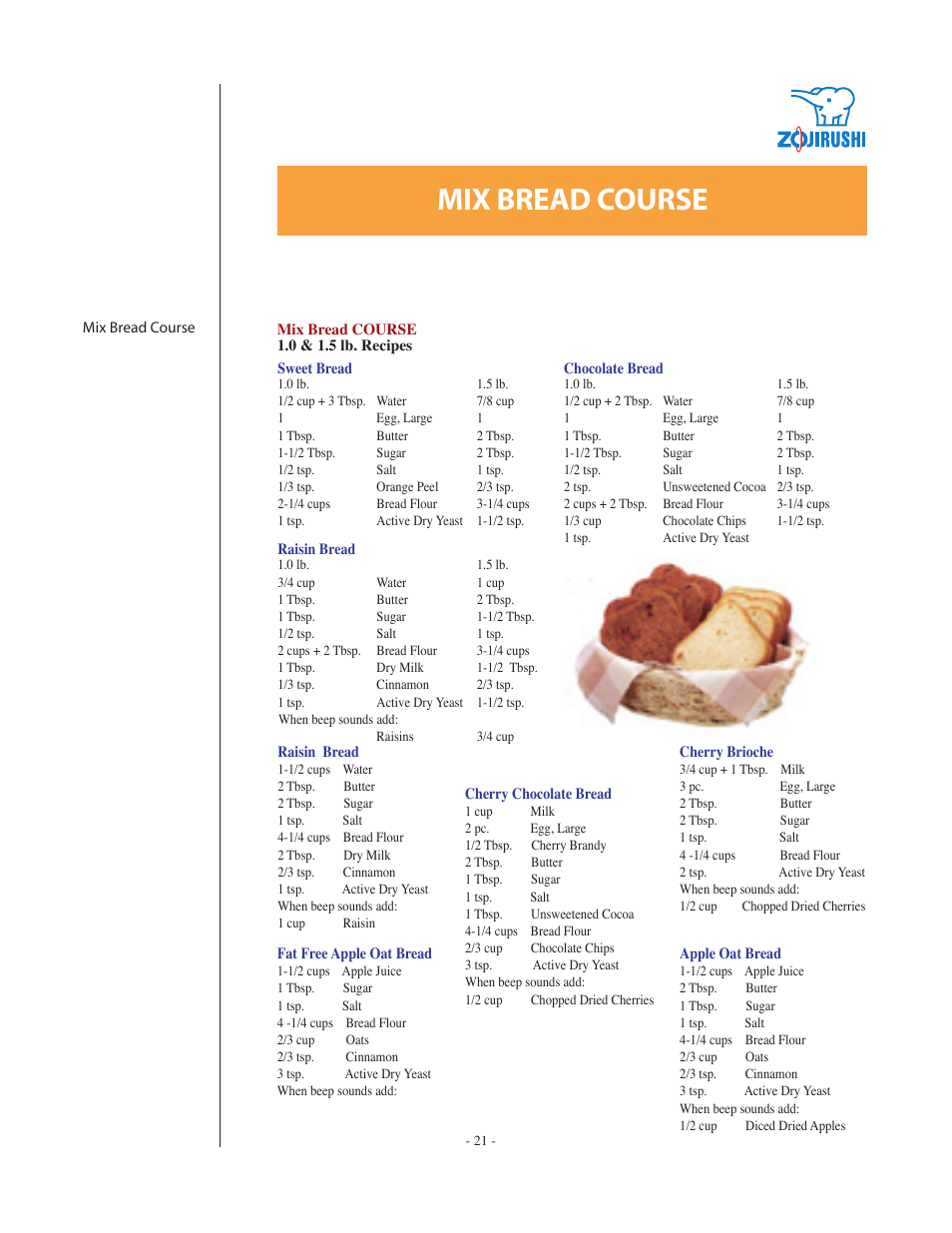 Mix bread course | Zojirushi BBCC-Q20 User Manual | Page 21 / 28