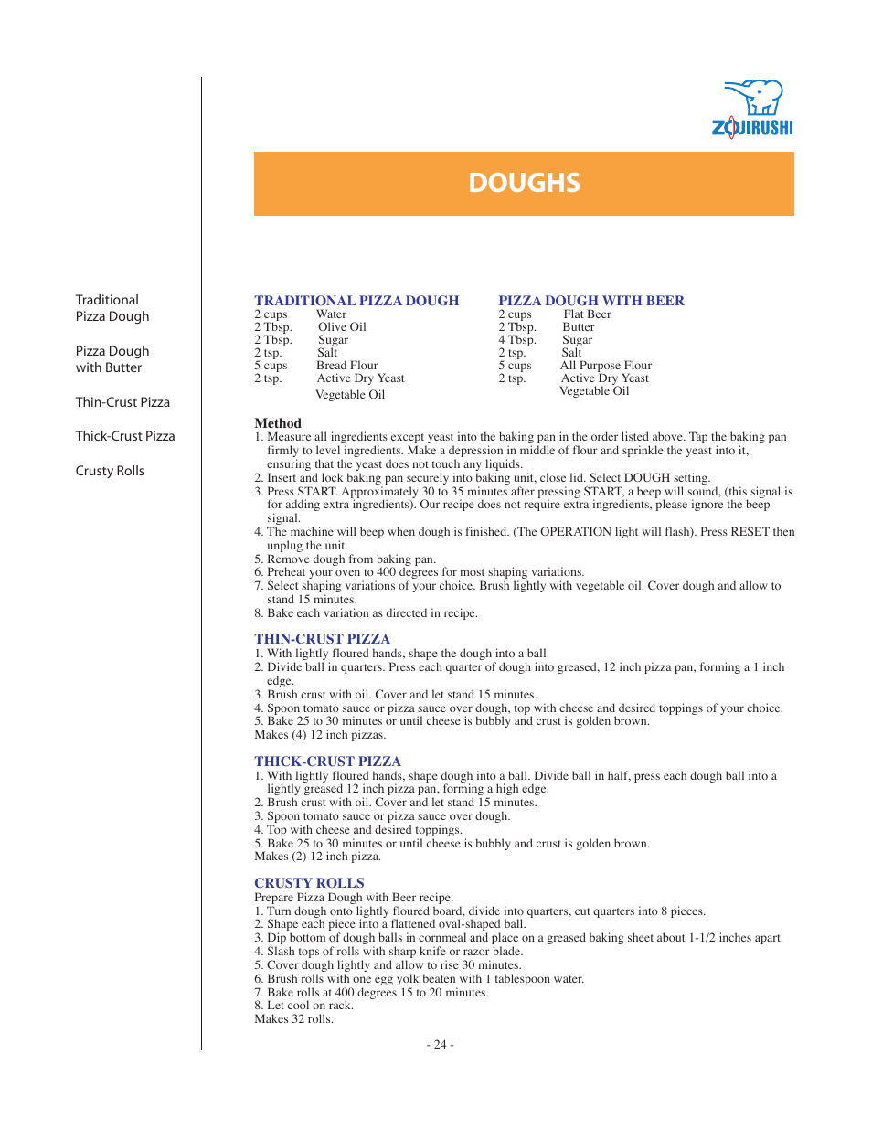 Doughs | Zojirushi BBCC-Q20 User Manual | Page 24 / 28