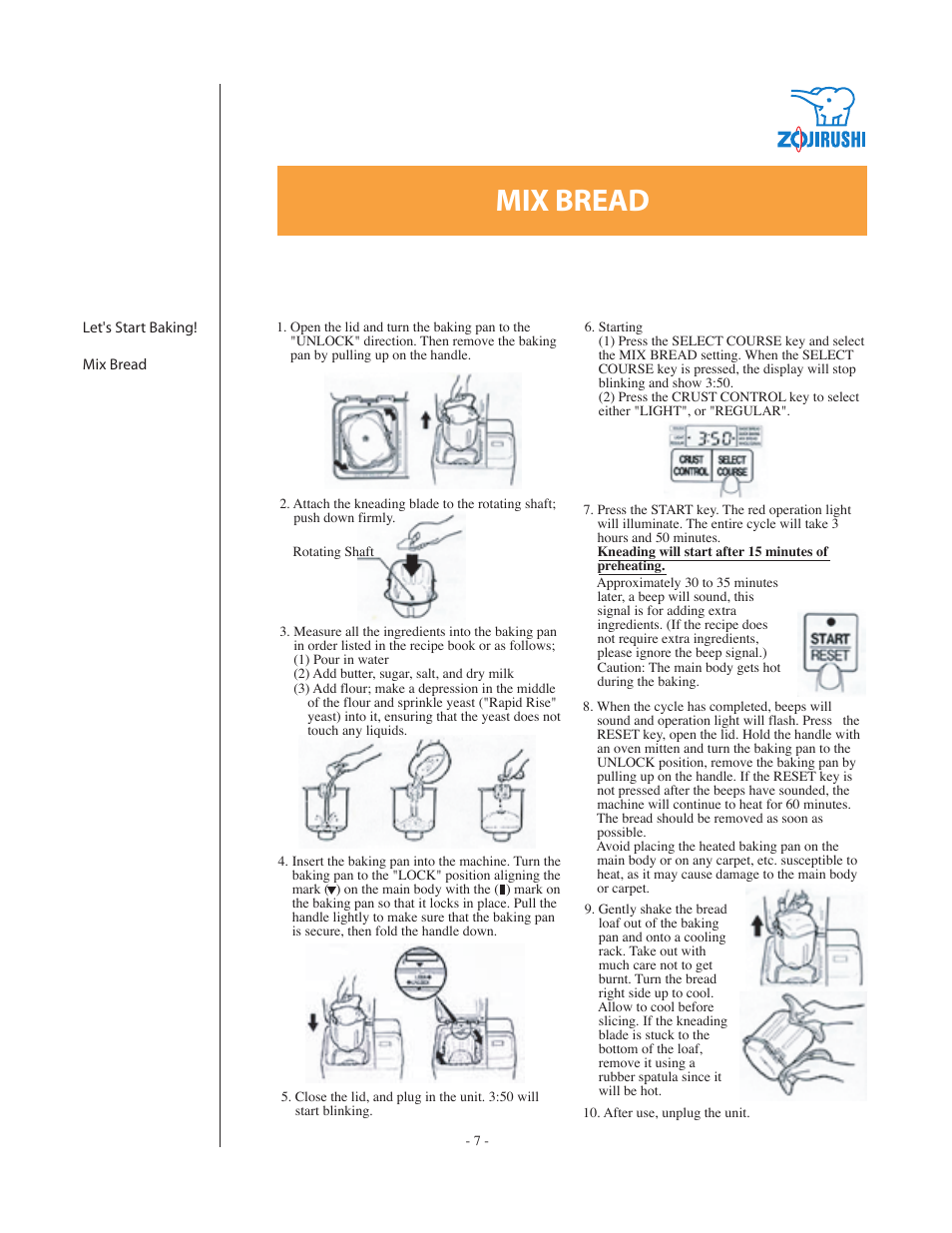 Mix bread | Zojirushi BBCC-Q20 User Manual | Page 7 / 28
