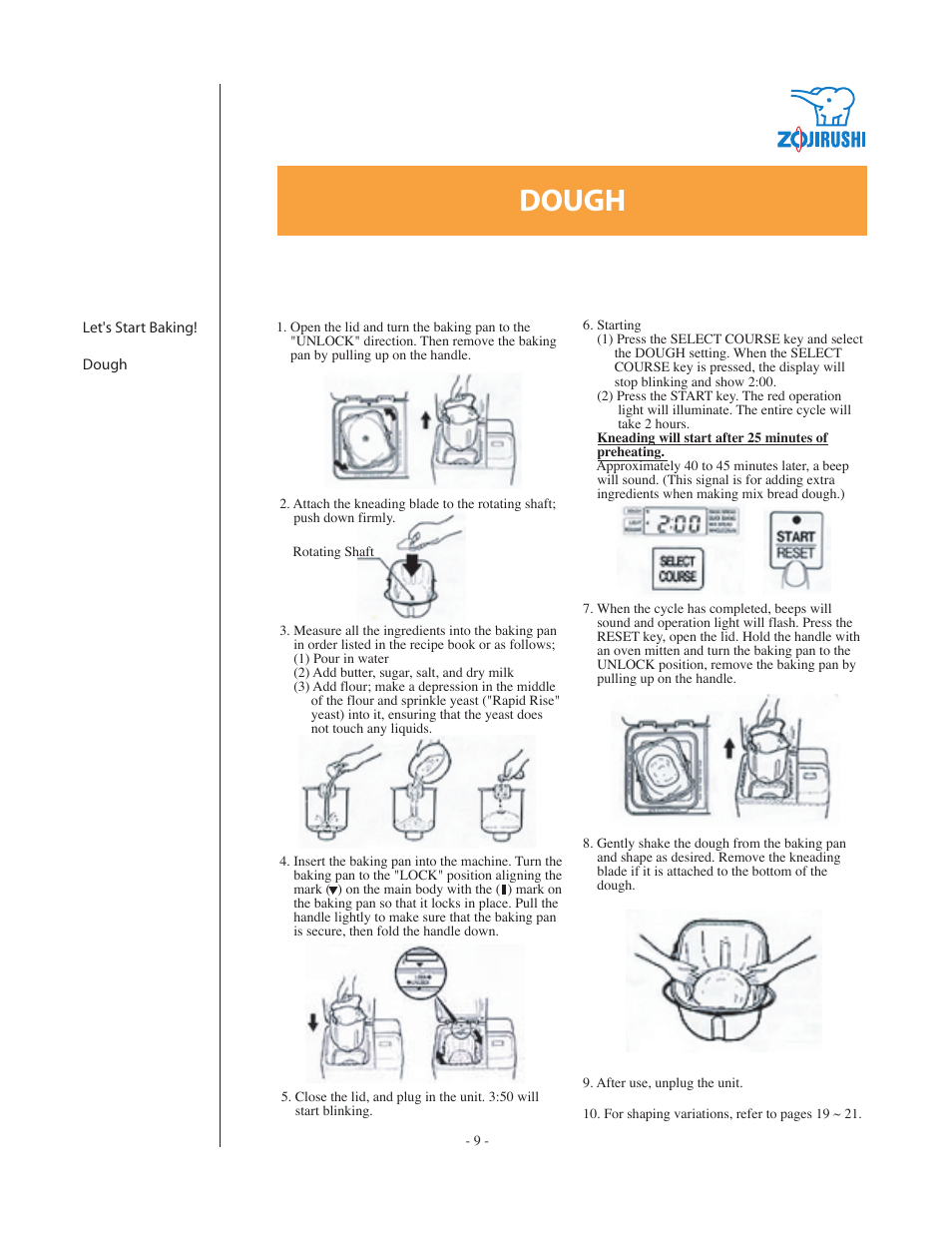 Dough | Zojirushi BBCC-Q20 User Manual | Page 9 / 28