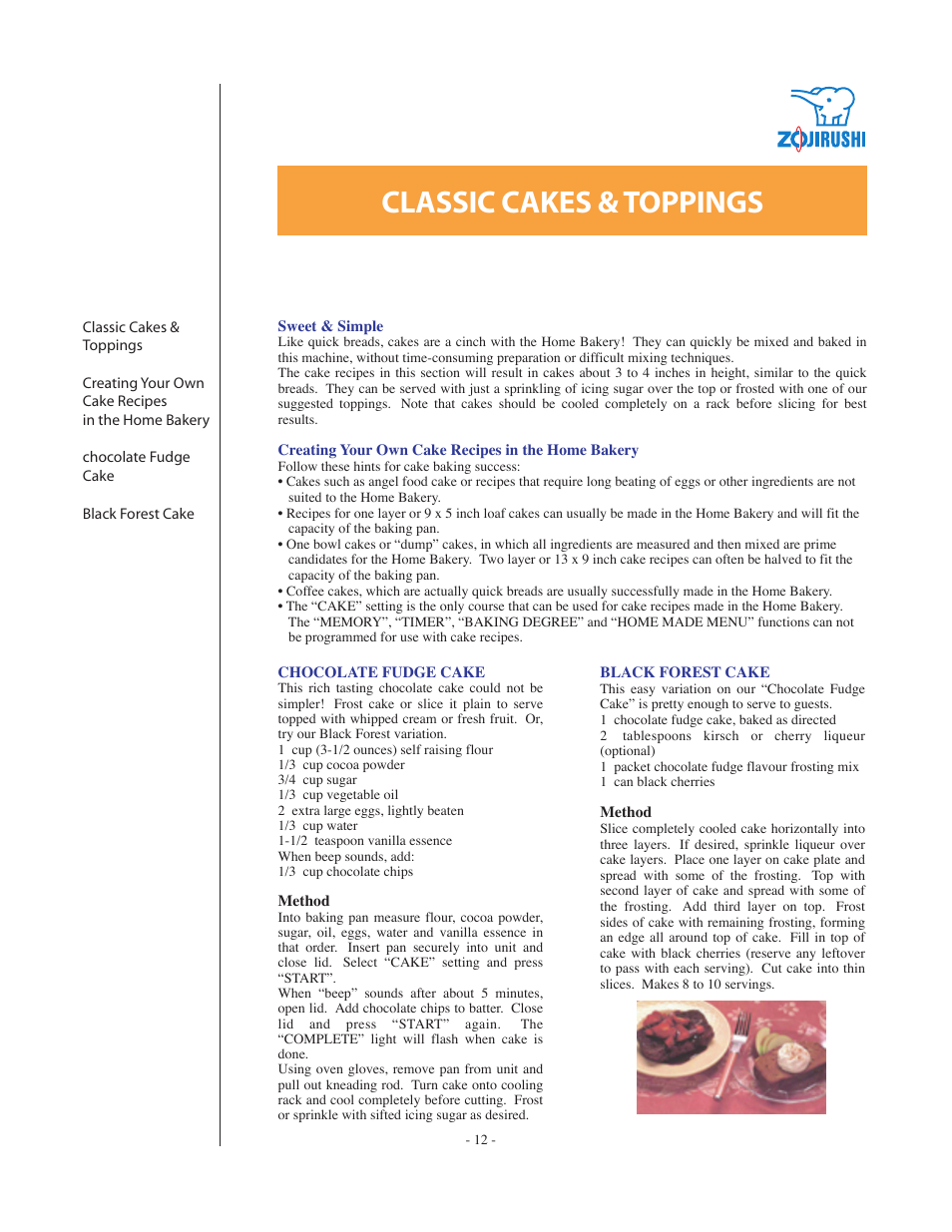 Classic cakes & toppings | Zojirushi DC199B User Manual | Page 12 / 15