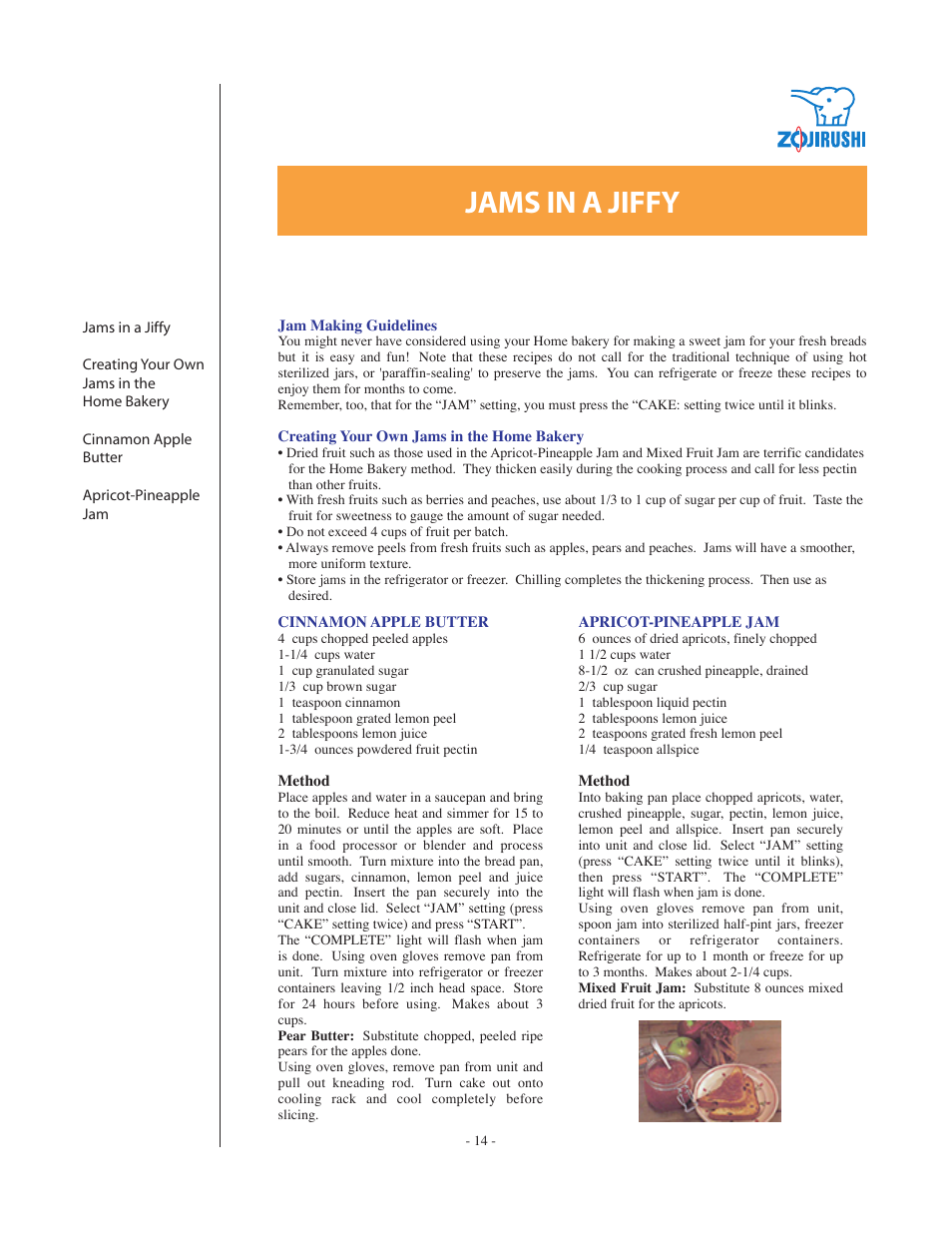 Jams in a jiffy | Zojirushi DC199B User Manual | Page 14 / 15