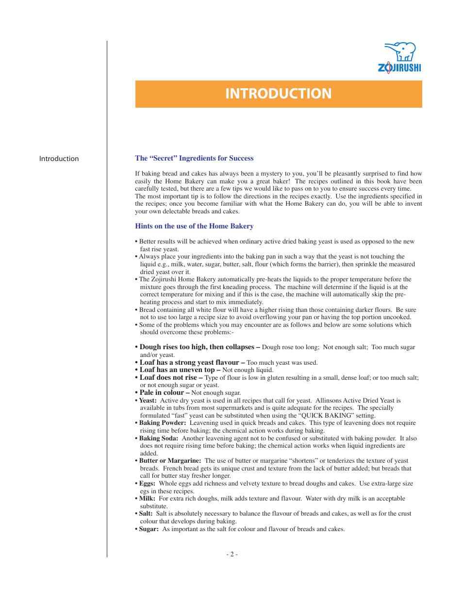 Introduction | Zojirushi DC199B User Manual | Page 2 / 15
