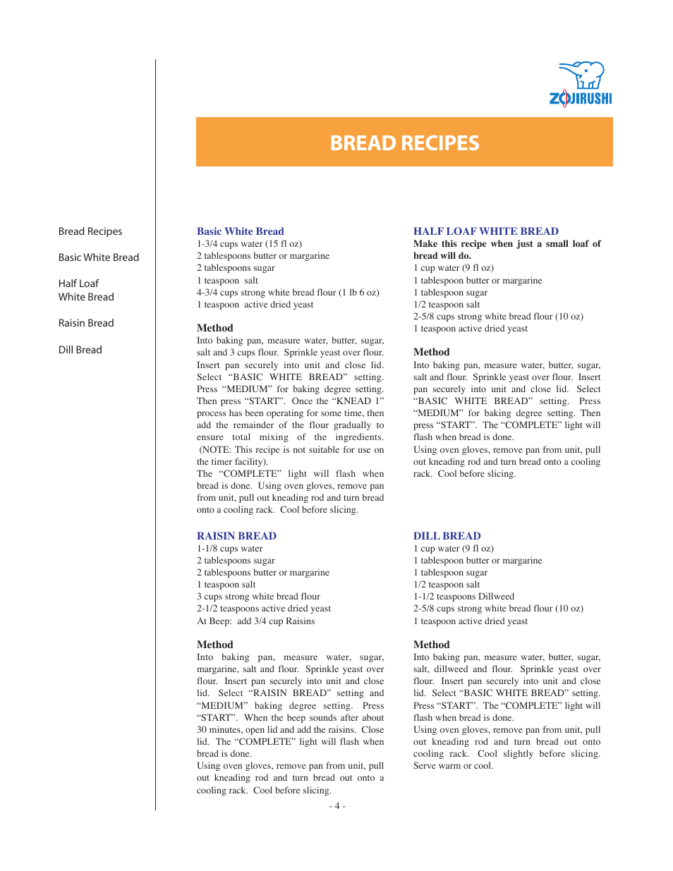 Bread recipes | Zojirushi DC199B User Manual | Page 4 / 15