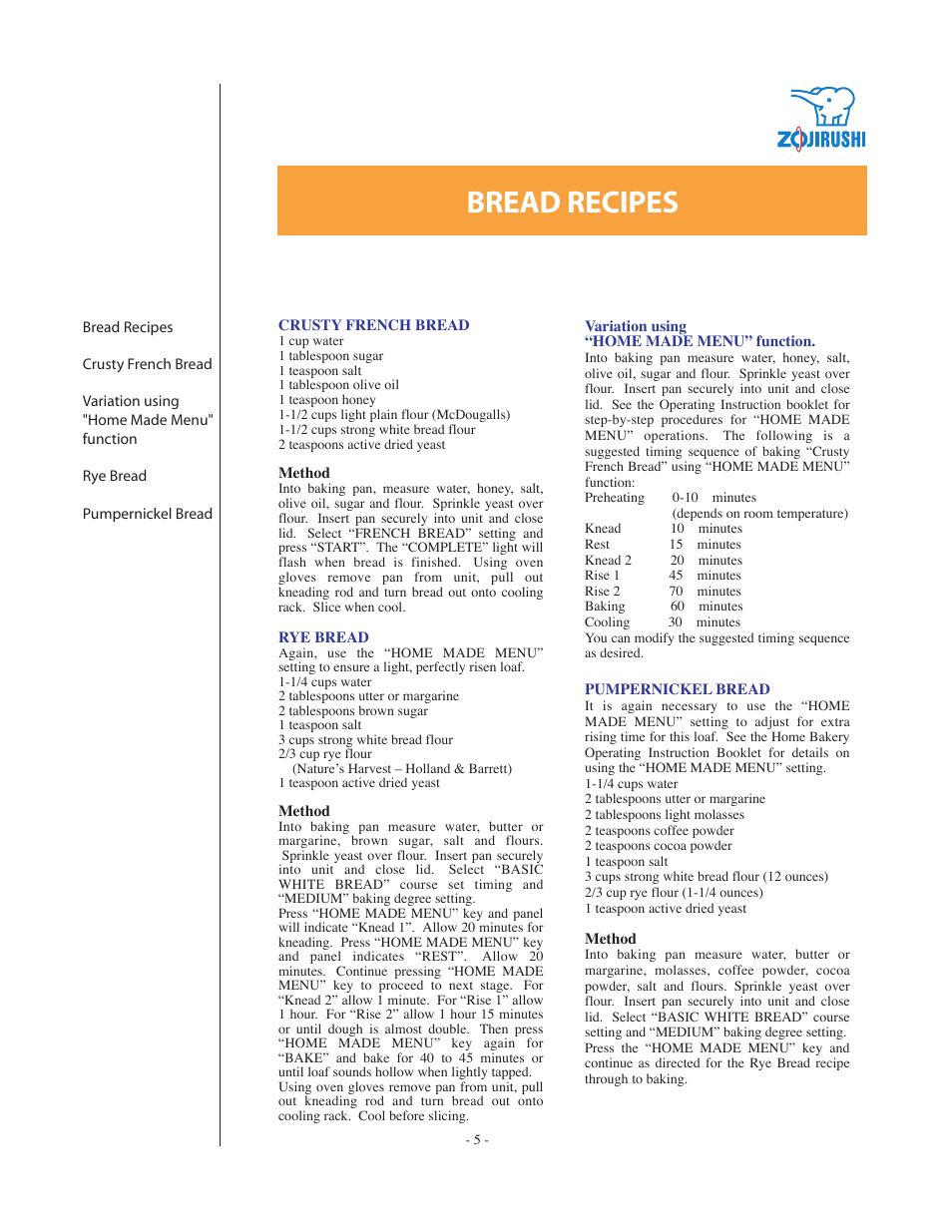 Bread recipes | Zojirushi DC199B User Manual | Page 5 / 15