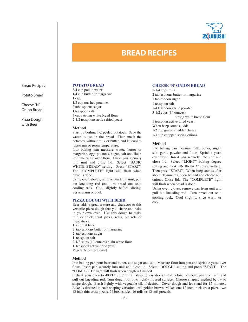 Bread recipes | Zojirushi DC199B User Manual | Page 6 / 15