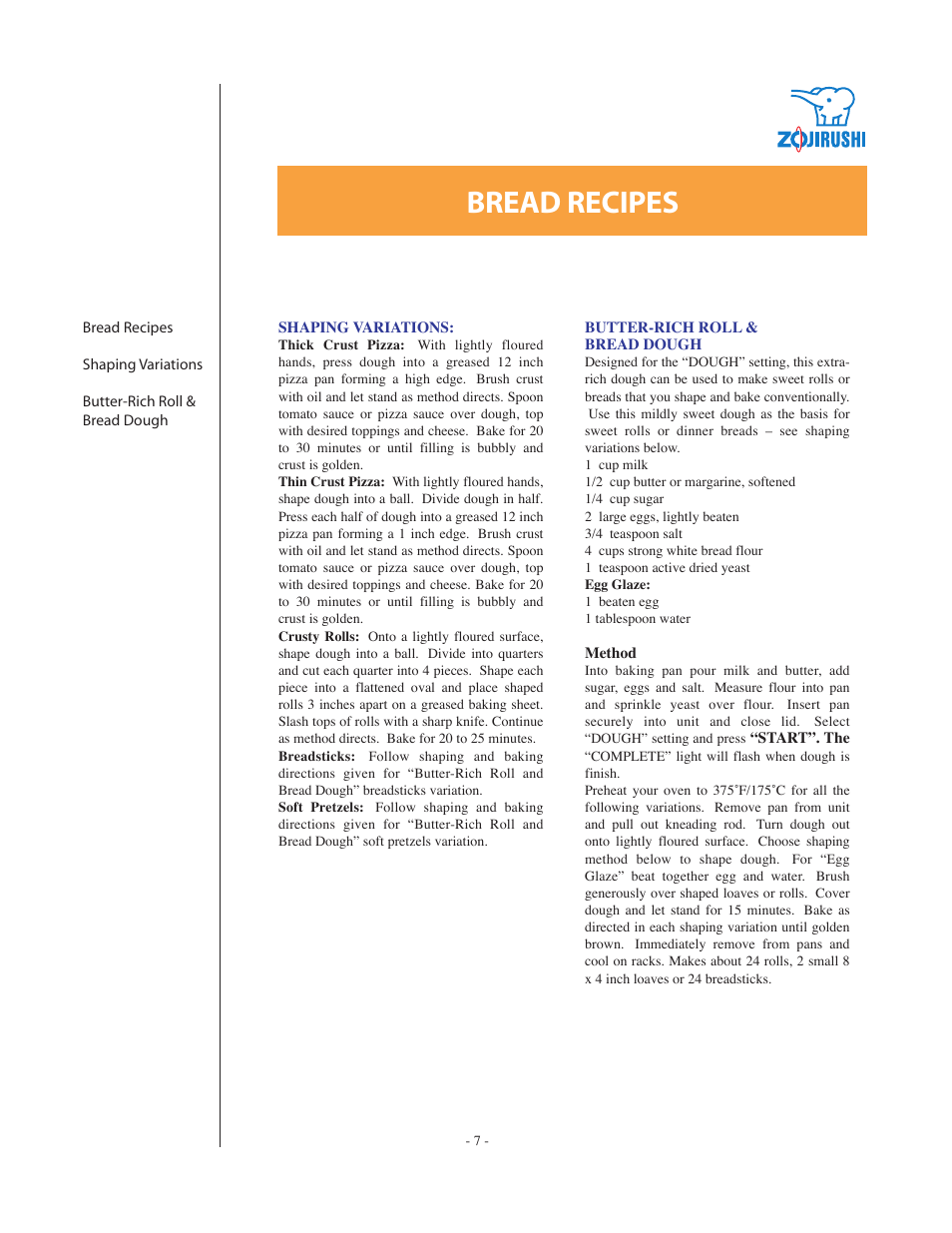 Bread recipes | Zojirushi DC199B User Manual | Page 7 / 15