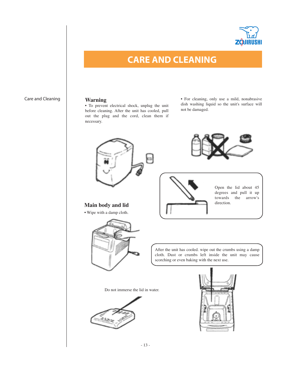 Care and cleaning | Zojirushi BBCC - M15 User Manual | Page 13 / 17