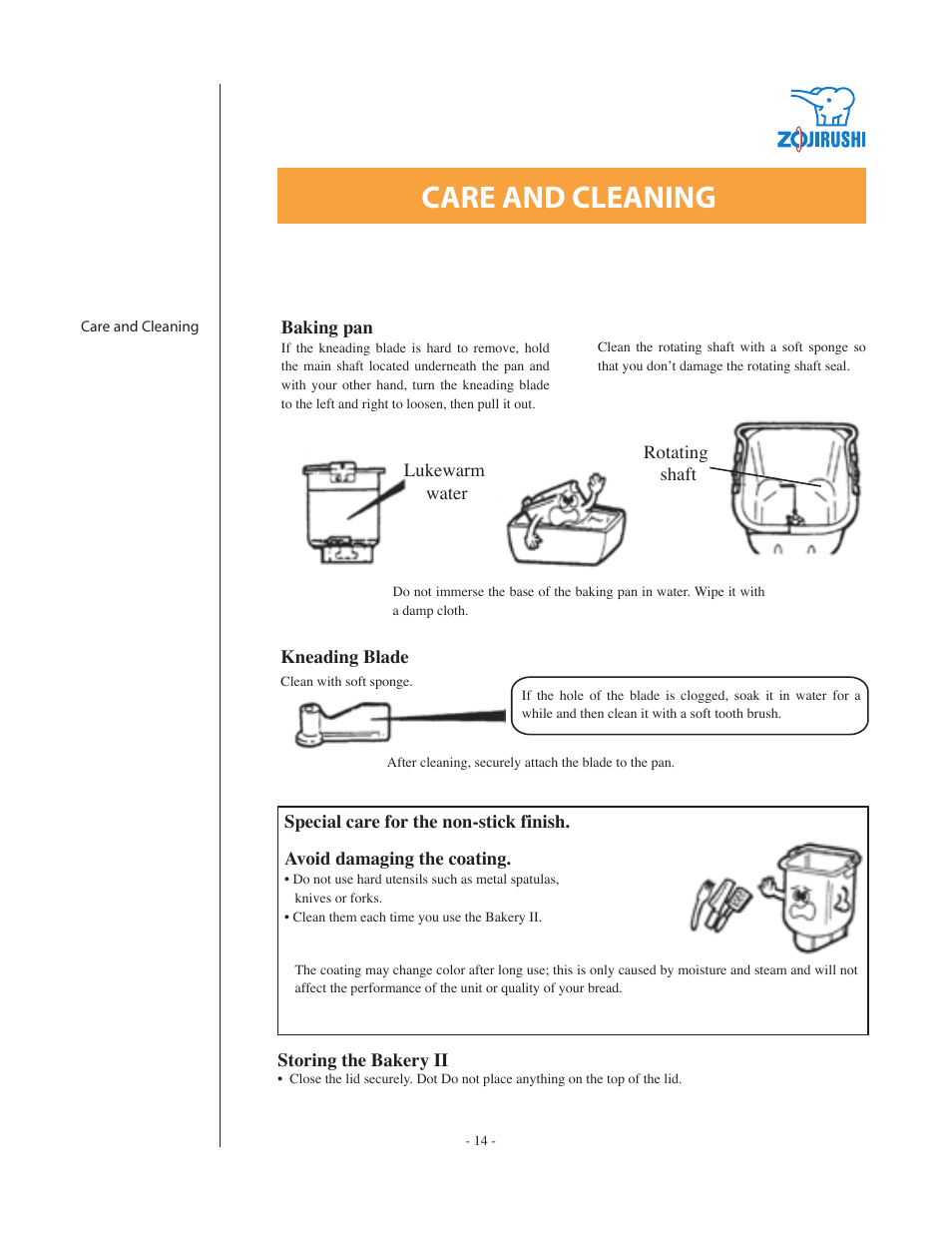 Care and cleaning | Zojirushi BBCC - M15 User Manual | Page 14 / 17