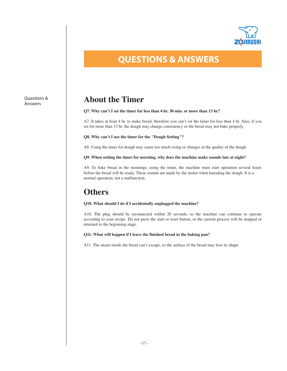 About the timer, Others | Zojirushi BBCC - M15 User Manual | Page 17 / 17