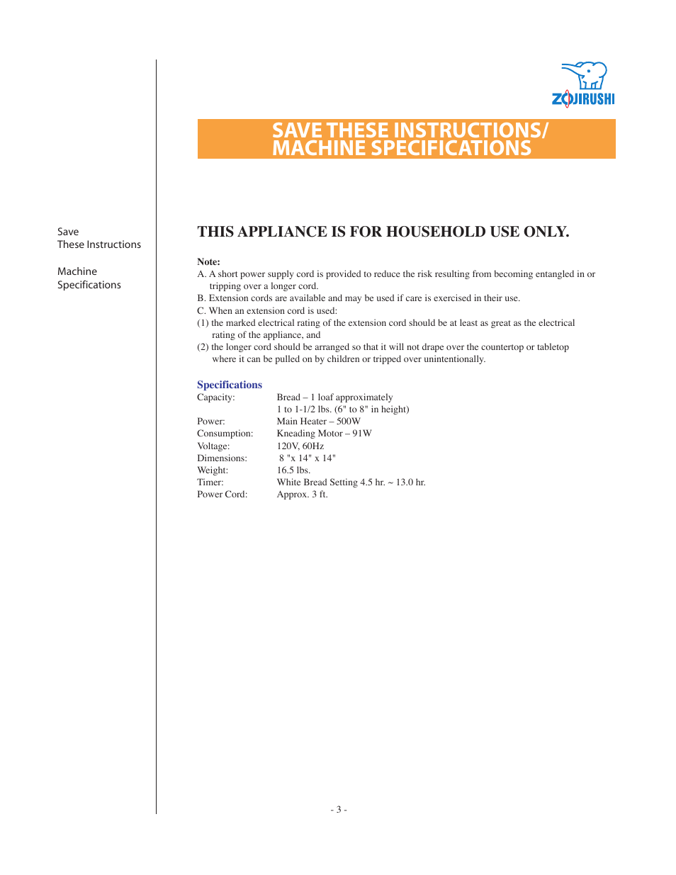 Zojirushi BBCC - M15 User Manual | Page 3 / 17