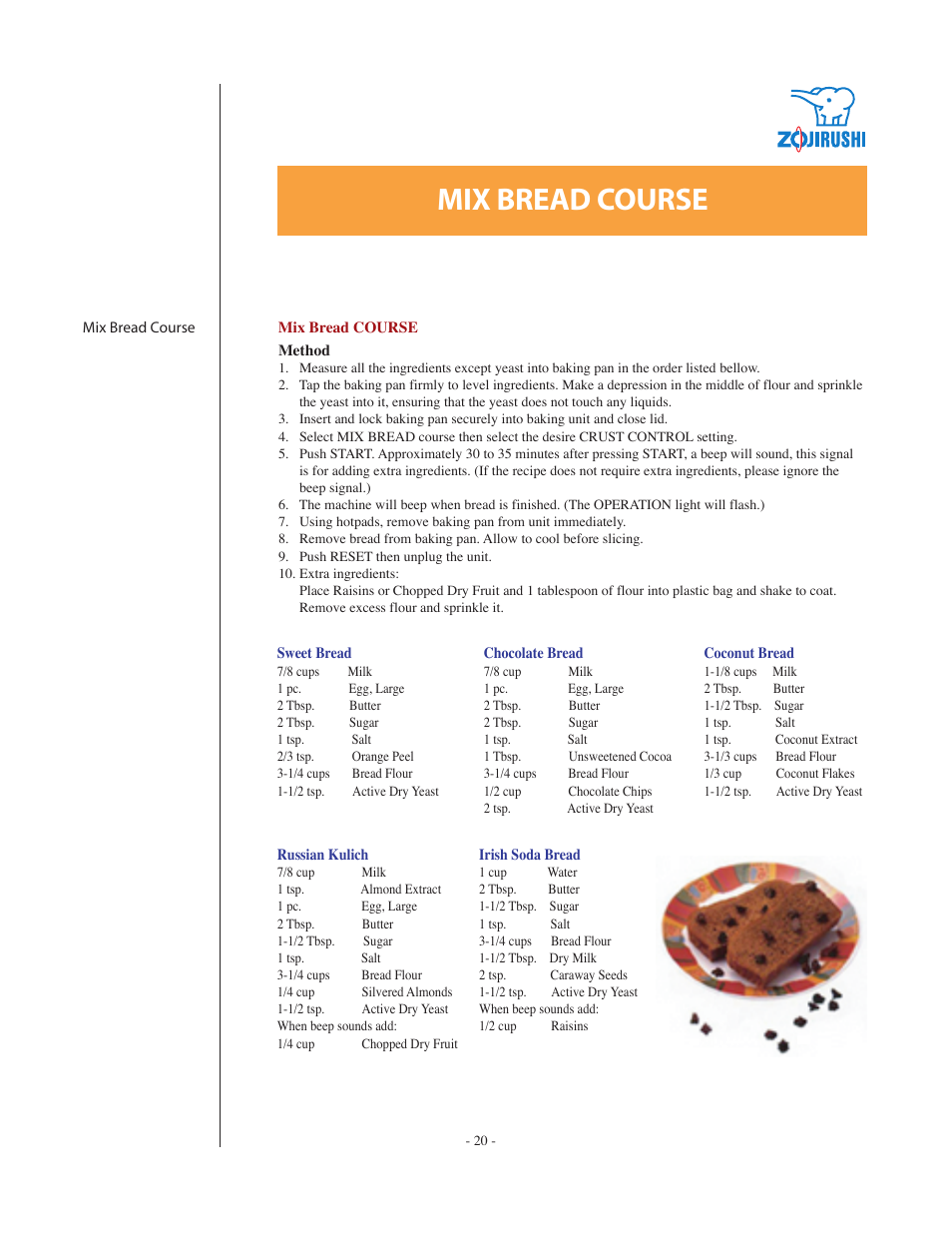 Mix bread course | Zojirushi BBCC - Q15 User Manual | Page 20 / 28