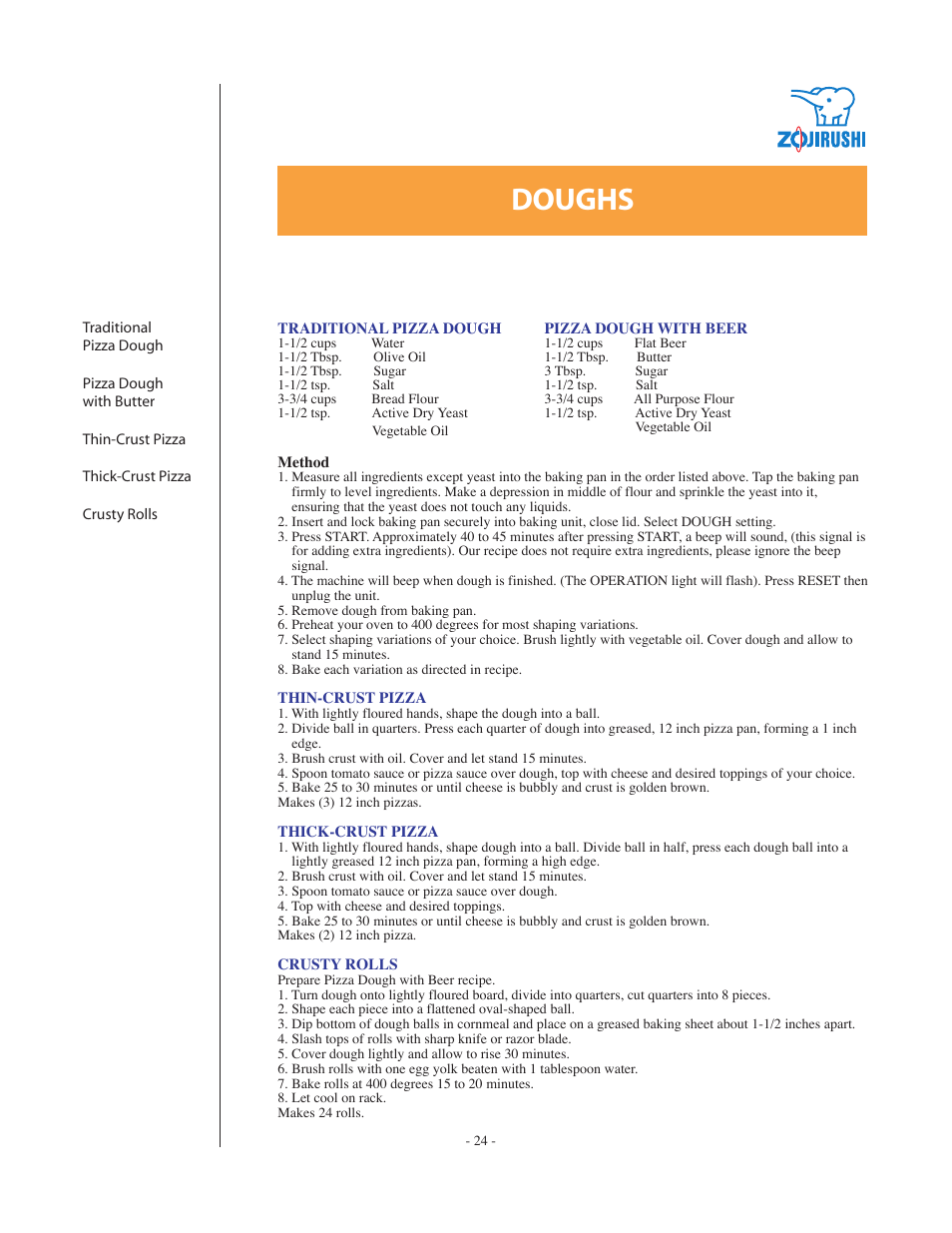 Doughs | Zojirushi BBCC - Q15 User Manual | Page 24 / 28