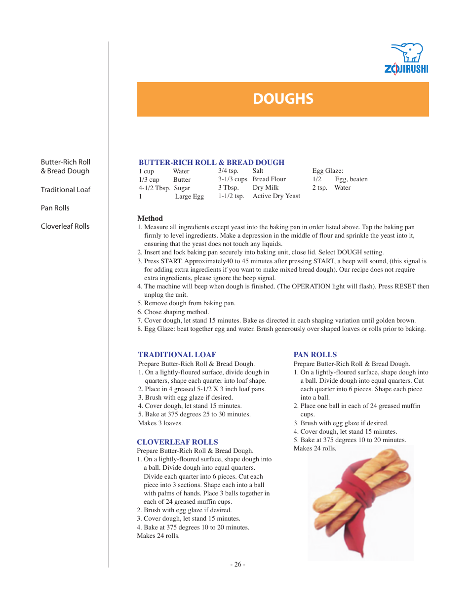 Doughs | Zojirushi BBCC - Q15 User Manual | Page 26 / 28