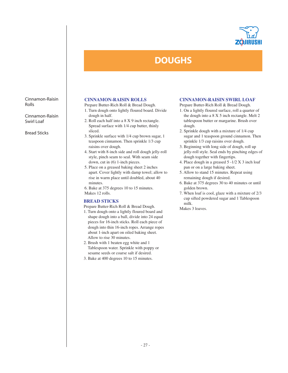 Doughs | Zojirushi BBCC - Q15 User Manual | Page 27 / 28