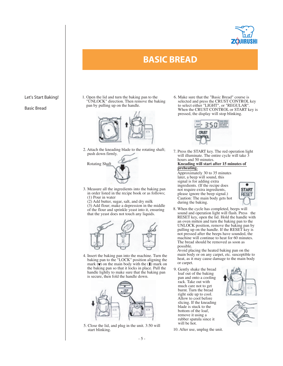 Basic bread | Zojirushi BBCC - Q15 User Manual | Page 5 / 28