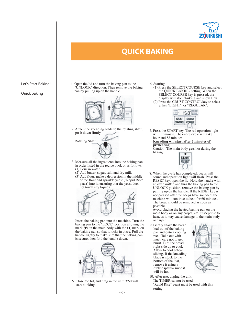 Quick baking | Zojirushi BBCC - Q15 User Manual | Page 6 / 28
