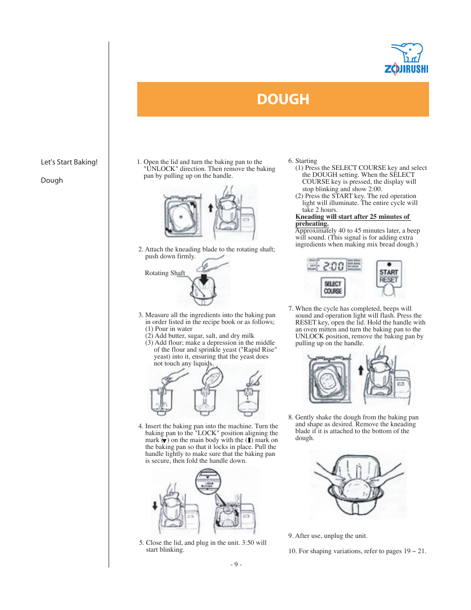 Dough | Zojirushi BBCC - Q15 User Manual | Page 9 / 28