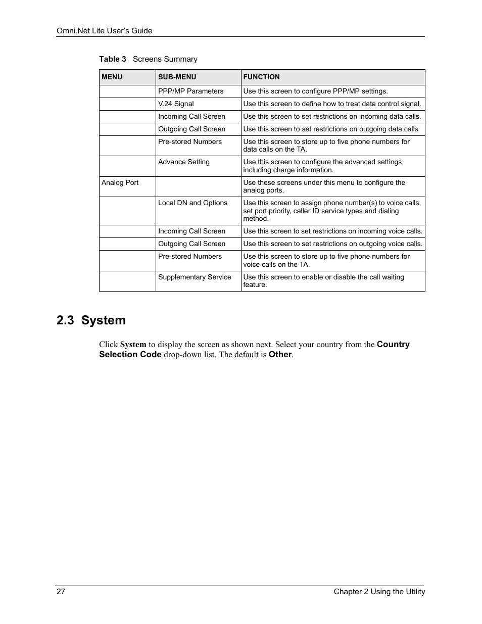 3 system | ZyXEL Communications ISDN Terminal Adapter Omni.Net Lite User Manual | Page 28 / 84