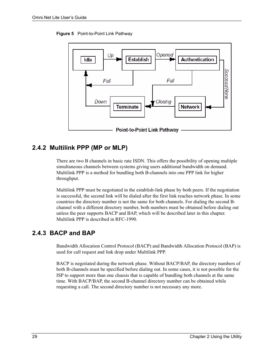 2 multilink ppp (mp or mlp), 3 bacp and bap, 2 multilink ppp (mp or mlp) 2.4.3 bacp and bap | Figure 5 point-to-point link pathway | ZyXEL Communications ISDN Terminal Adapter Omni.Net Lite User Manual | Page 30 / 84