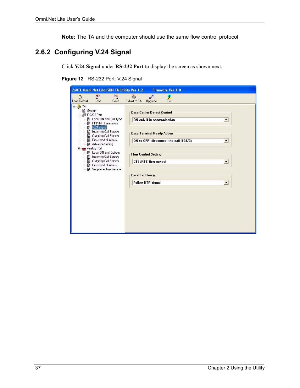 2 configuring v.24 signal, Figure 12 rs-232 port: v.24 signal | ZyXEL Communications ISDN Terminal Adapter Omni.Net Lite User Manual | Page 38 / 84