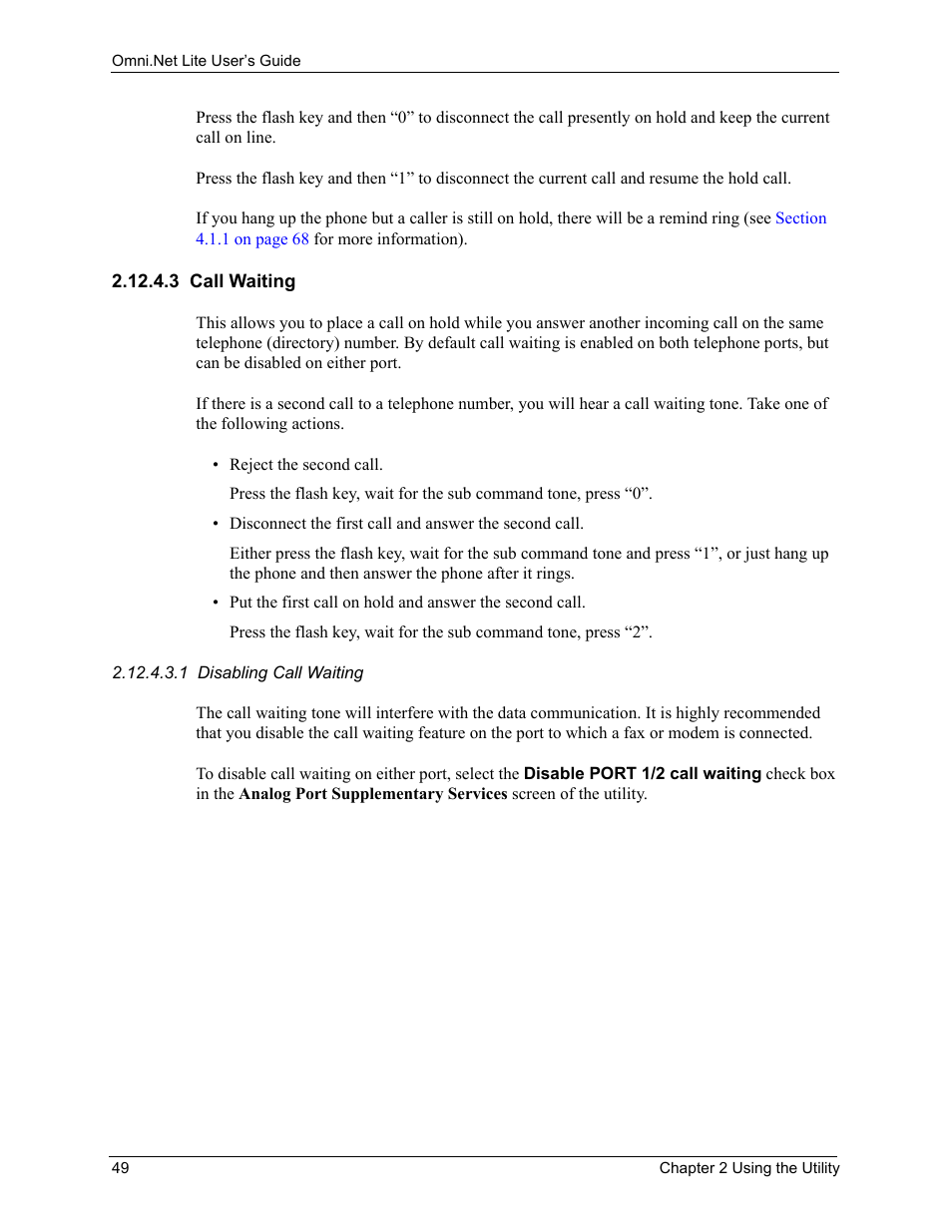 3 call waiting | ZyXEL Communications ISDN Terminal Adapter Omni.Net Lite User Manual | Page 50 / 84