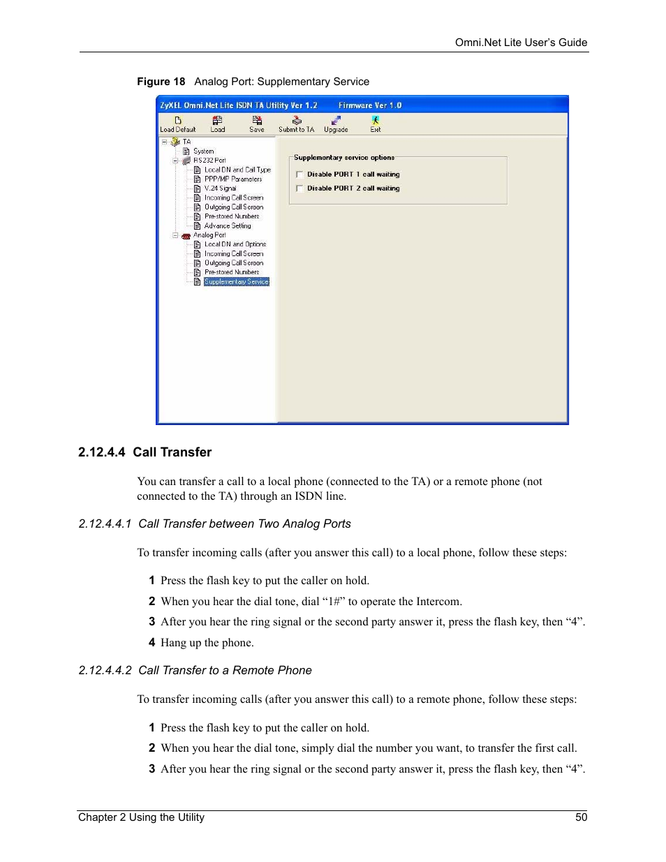 4 call transfer, Figure 18 analog port: supplementary service | ZyXEL Communications ISDN Terminal Adapter Omni.Net Lite User Manual | Page 51 / 84