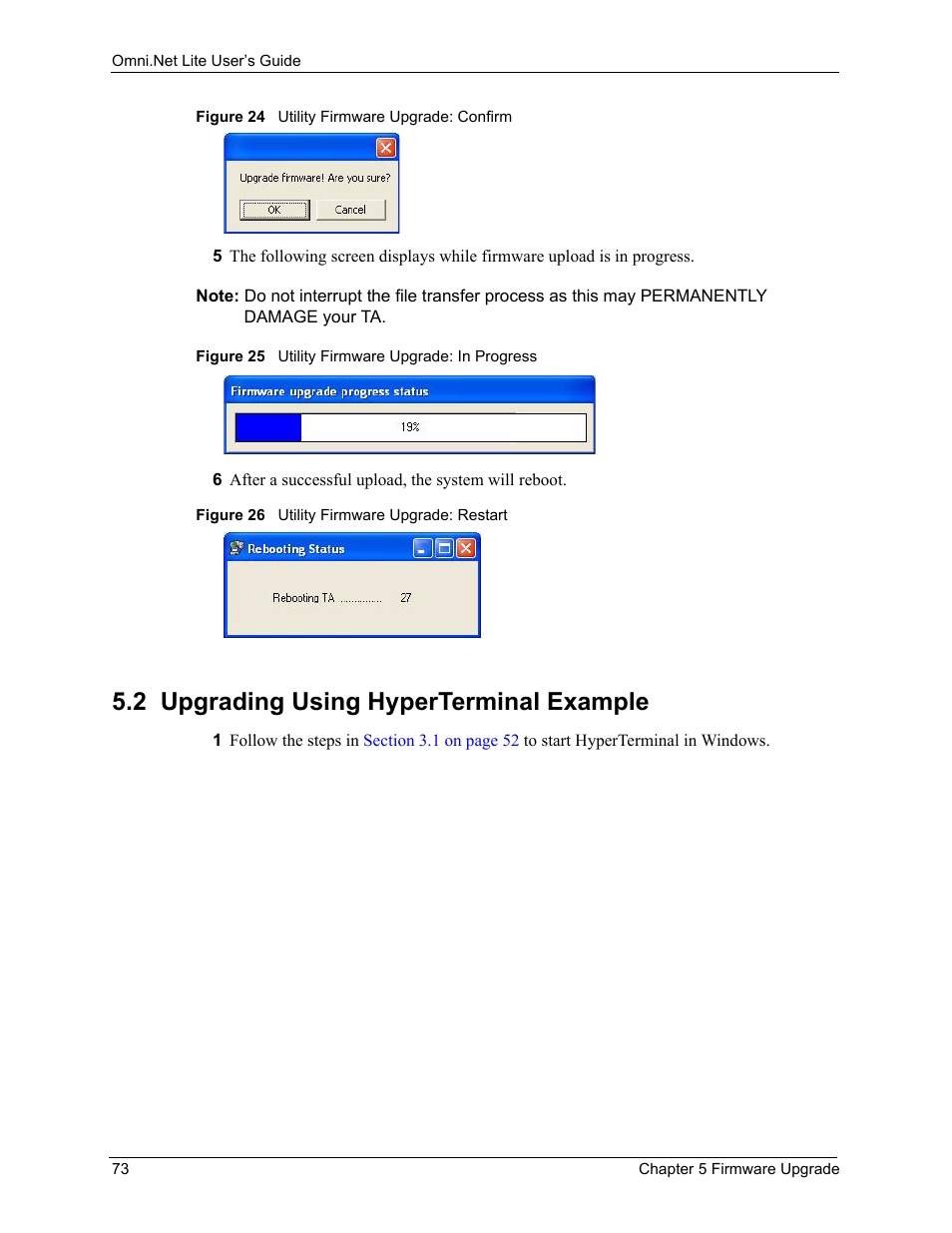 2 upgrading using hyperterminal example | ZyXEL Communications ISDN Terminal Adapter Omni.Net Lite User Manual | Page 74 / 84
