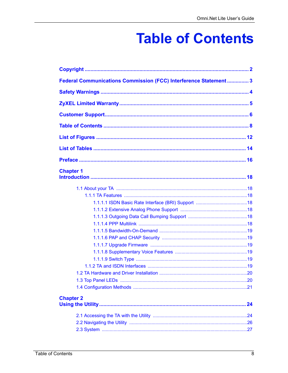 ZyXEL Communications ISDN Terminal Adapter Omni.Net Lite User Manual | Page 9 / 84