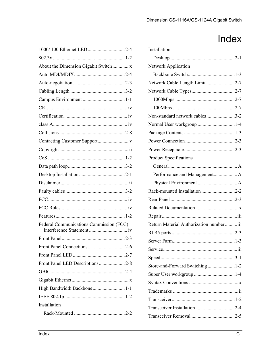 Index | ZyXEL Communications ZyXEL Dimension GS-1124A User Manual | Page 29 / 30