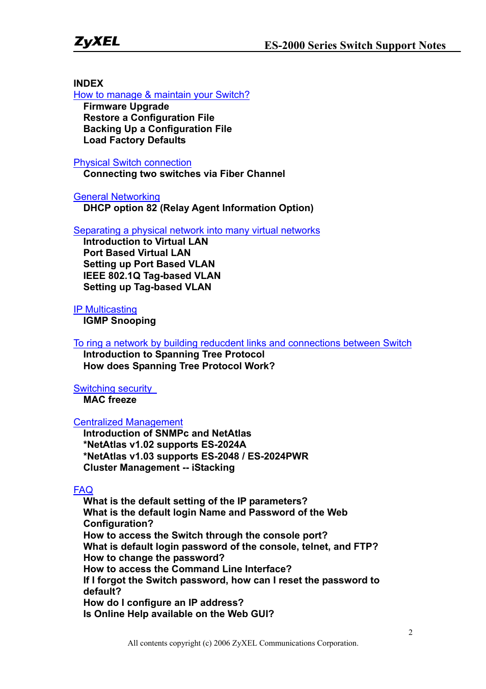 ZyXEL Communications ES-2048 User Manual | Page 2 / 88