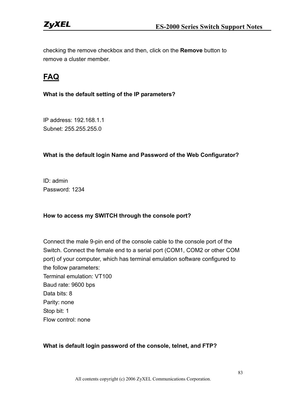 ZyXEL Communications ES-2048 User Manual | Page 83 / 88