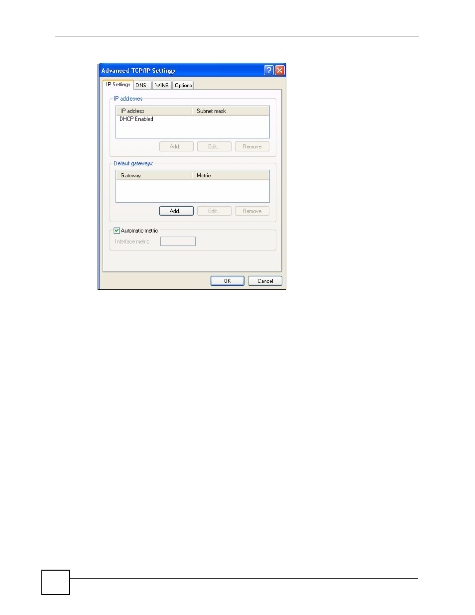 Figure 54 windows xp: advanced tcp/ip properties | ZyXEL Communications DMA-1000 Series User Manual | Page 100 / 192