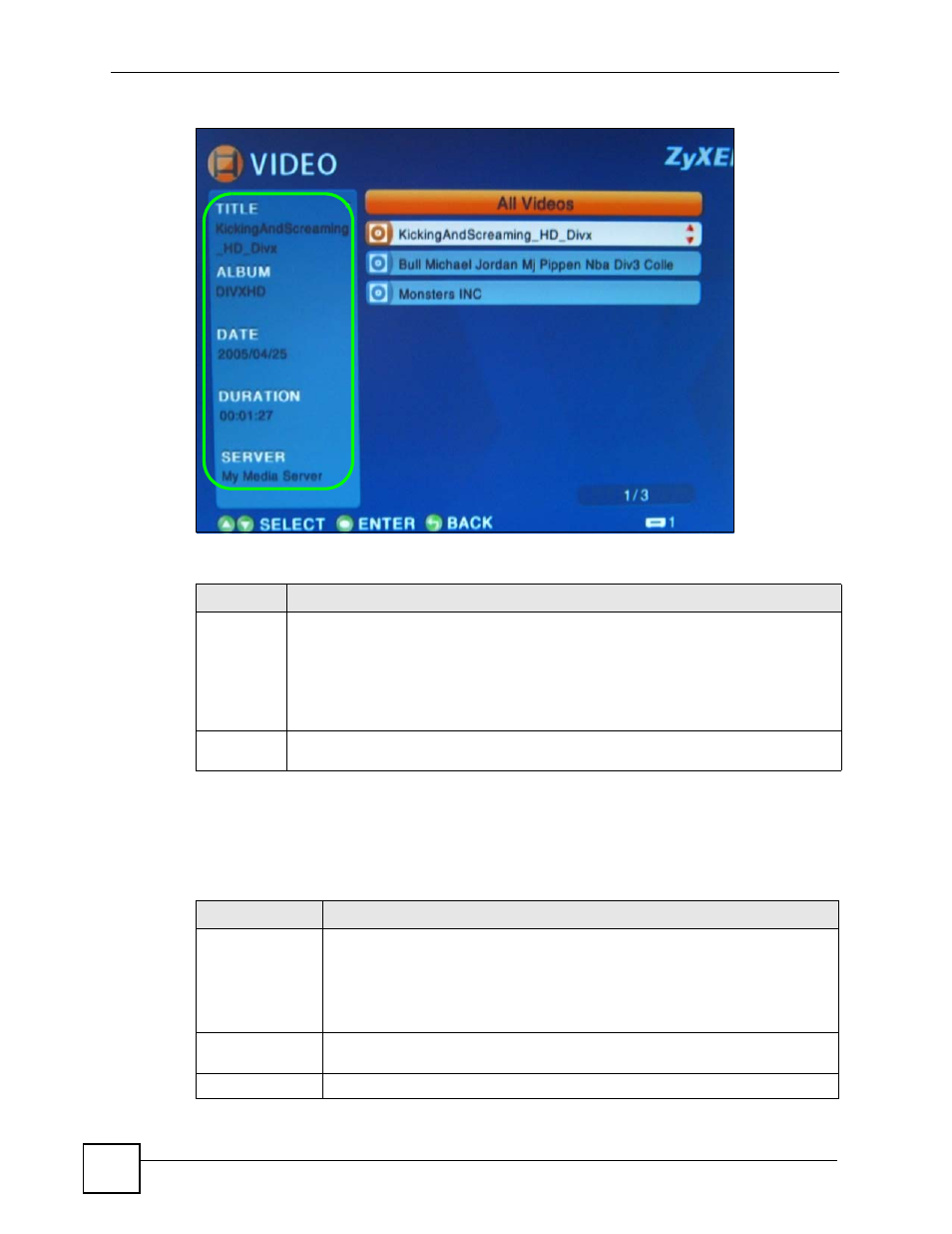 2 using the tool menu from a file album, Figure 8 file folder menu description, Table 5 file folder menu description | Table 6 album > tool menu | ZyXEL Communications DMA-1000 Series User Manual | Page 30 / 192