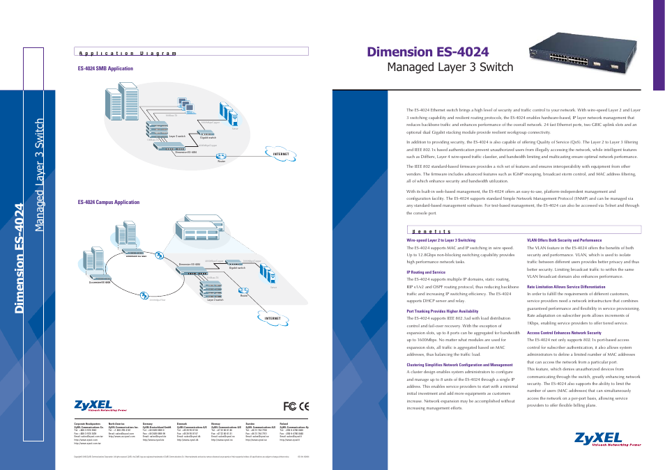 Dimension es-4024, Managed layer 3 switch, Managed la y er 3 s witch | ZyXEL Communications DIMENSION ES-4024 User Manual | Page 4 / 4