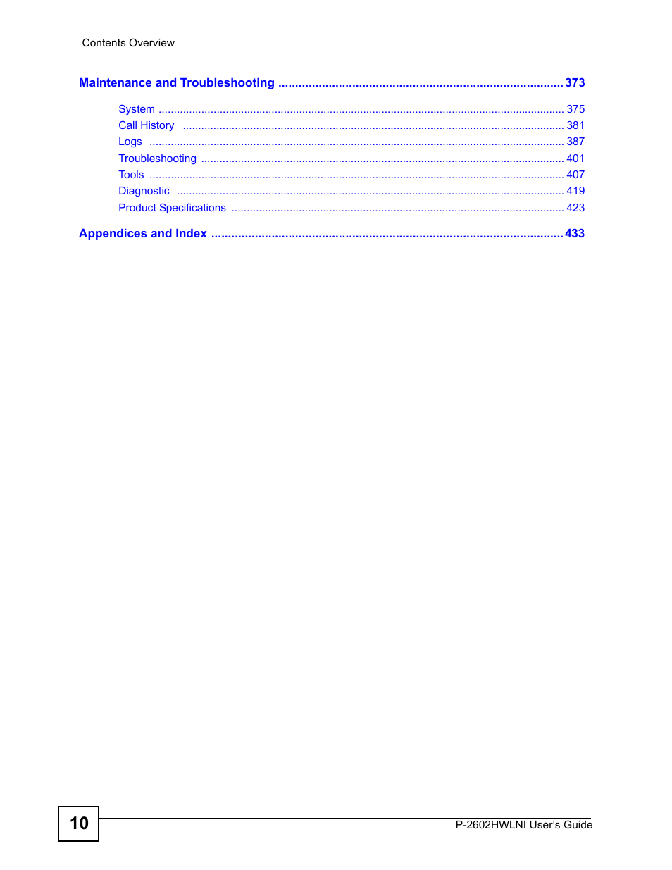 ZyXEL Communications P-2602HWLNI User Manual | Page 10 / 496