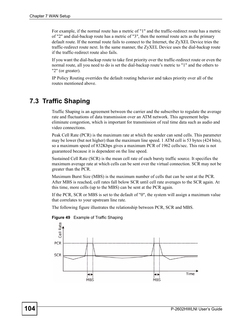 3 traffic shaping, Figure 49 example of traffic shaping | ZyXEL Communications P-2602HWLNI User Manual | Page 104 / 496