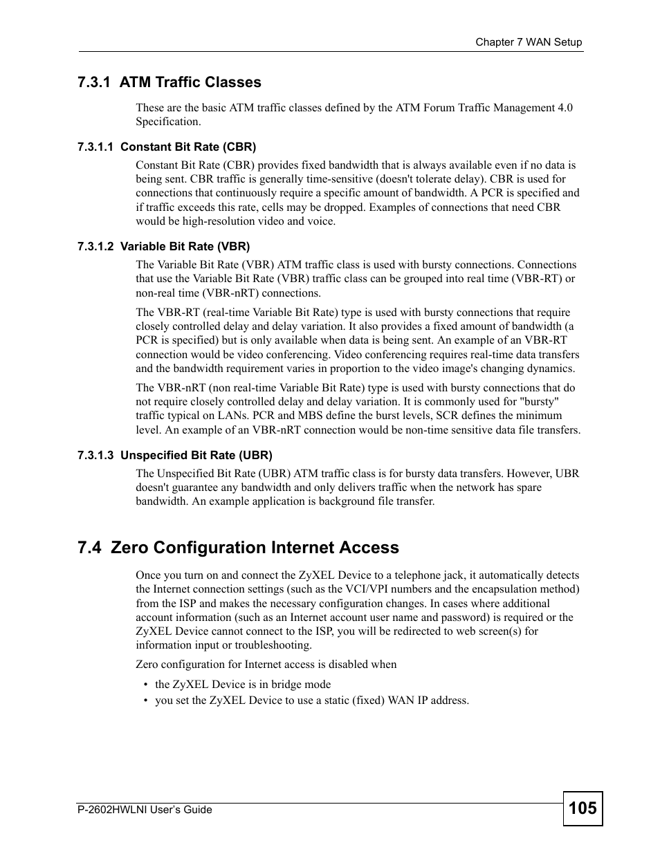 1 atm traffic classes, 4 zero configuration internet access | ZyXEL Communications P-2602HWLNI User Manual | Page 105 / 496
