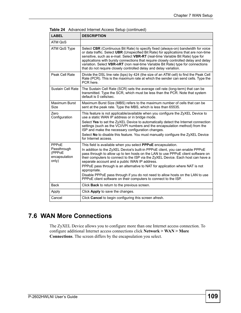 6 wan more connections | ZyXEL Communications P-2602HWLNI User Manual | Page 109 / 496