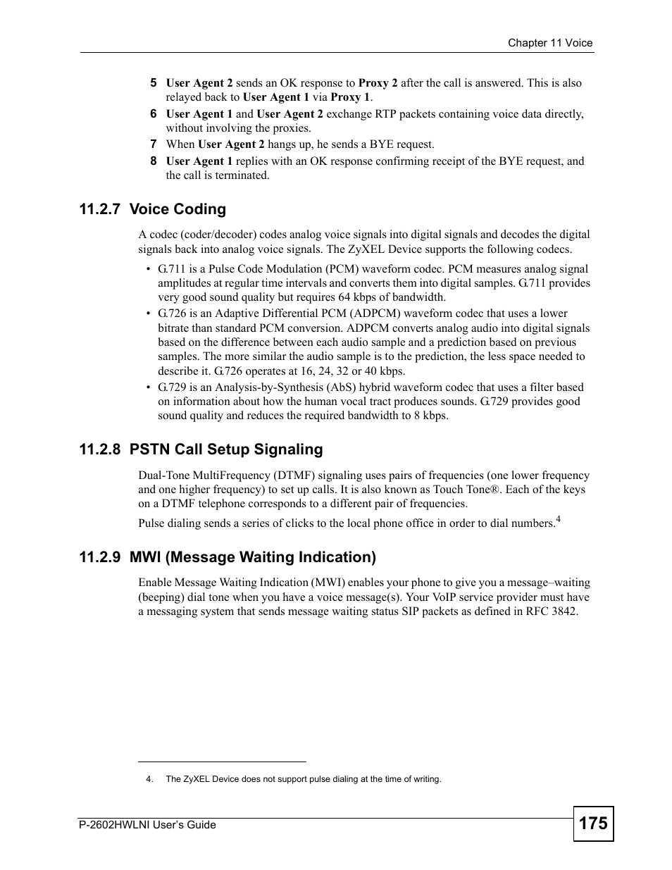 7 voice coding, 8 pstn call setup signaling, 9 mwi (message waiting indication) | ZyXEL Communications P-2602HWLNI User Manual | Page 175 / 496