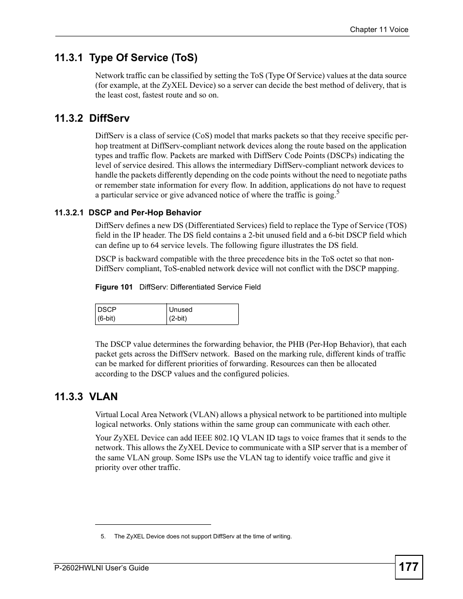 1 type of service (tos), 2 diffserv, 3 vlan | Figure 101 diffserv: differentiated service field | ZyXEL Communications P-2602HWLNI User Manual | Page 177 / 496