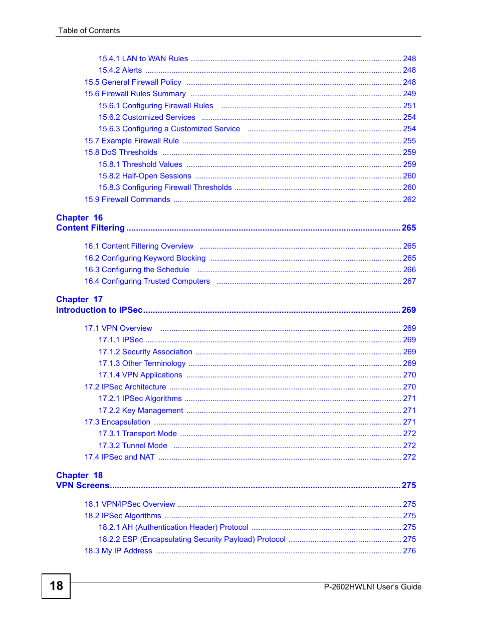 ZyXEL Communications P-2602HWLNI User Manual | Page 18 / 496