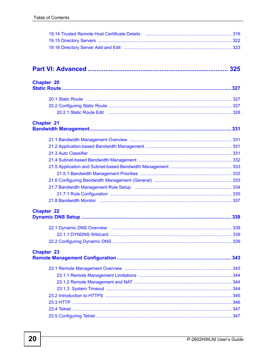 Part vi: advanced | ZyXEL Communications P-2602HWLNI User Manual | Page 20 / 496
