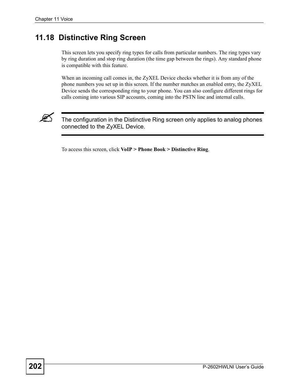 18 distinctive ring screen | ZyXEL Communications P-2602HWLNI User Manual | Page 202 / 496