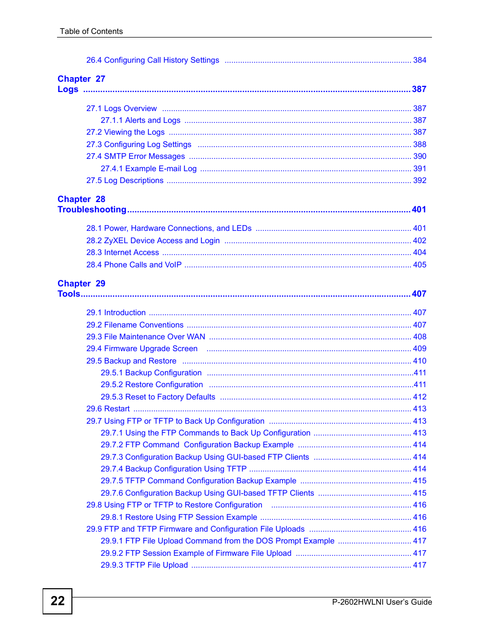 ZyXEL Communications P-2602HWLNI User Manual | Page 22 / 496